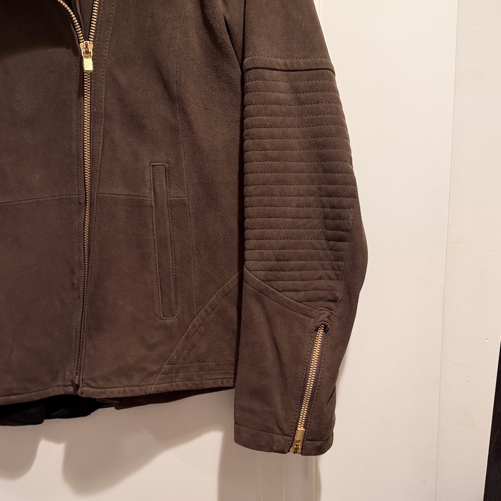 Athleta Dark Brown suede Leather Jacket - Picture 2 of 7